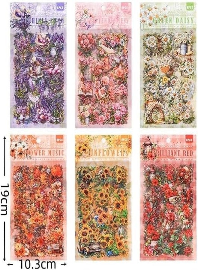 SAMVARDHAN 36 Sheet Vintage Flower Stickers Botanical Floral PET Transparent Waterproof Stickers Set with Sunflowers, Lavender, Daisies Design Sheets for Journaling, Scrapbooking & Crafts, Pack of 6 - Image 2
